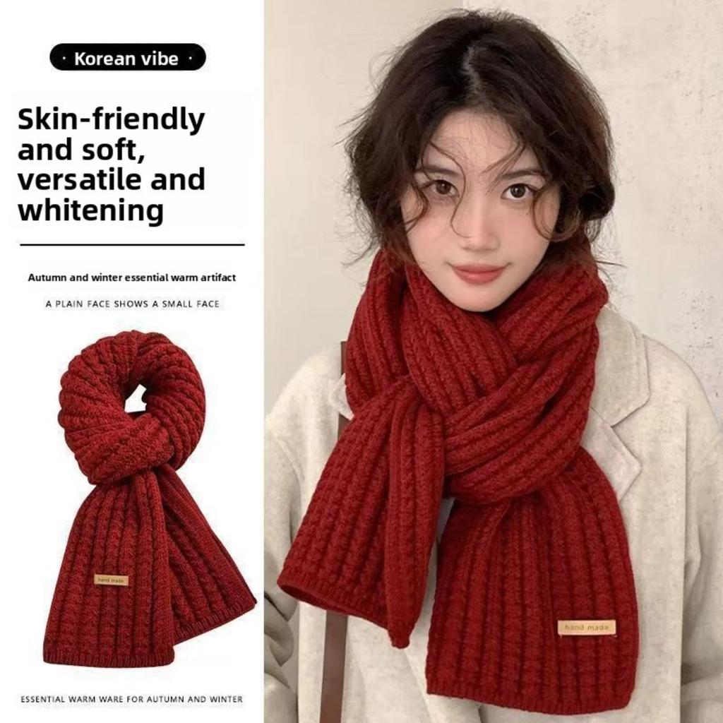 Knitted Scarf with Yarn for Women, Autumn and Winter, Korean Version, Thickened and Warm Shawl Style Scarf