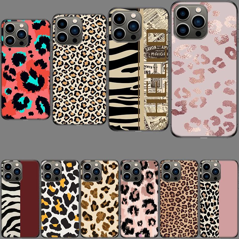 Leopard Print Pink Phone Case For Iphone 16E 15 Pro 14 Plus 17E 16 17 Pro Max Air 11 12 13 Mini Shockproof Capa Cute Cover TP