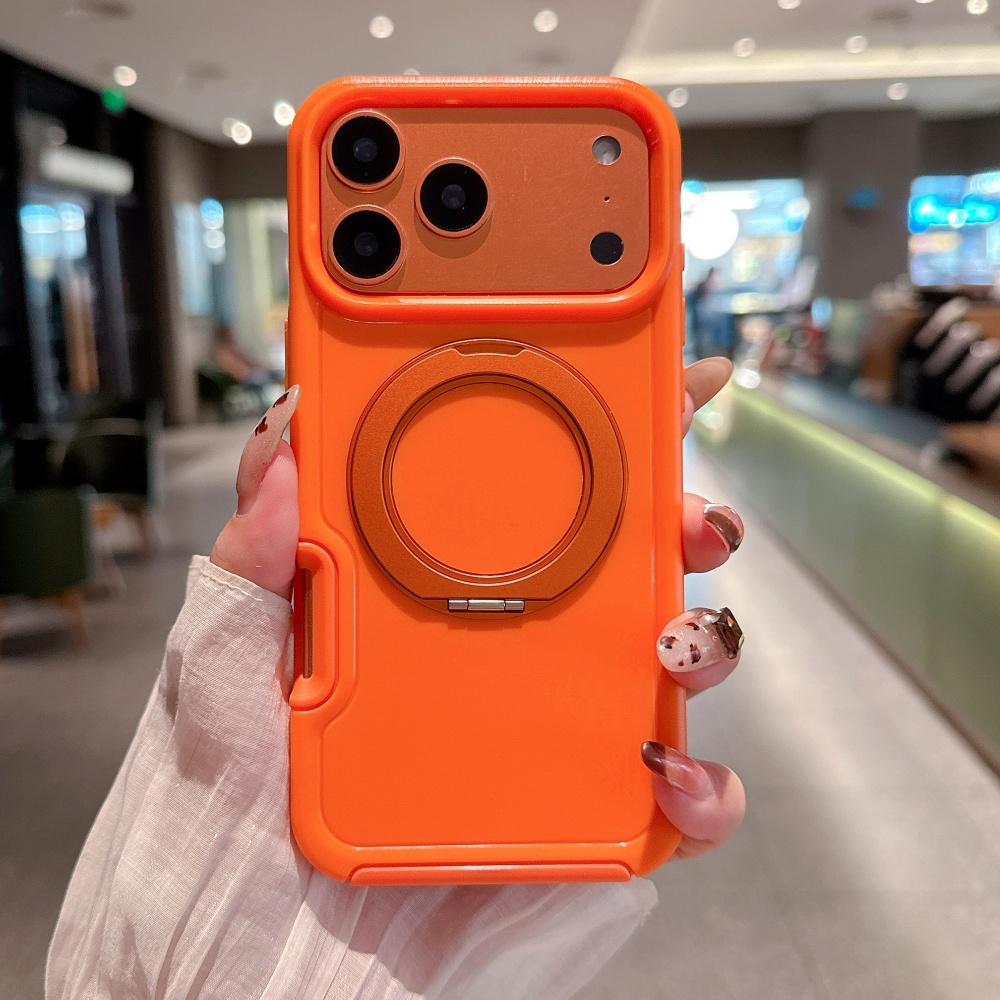 

Heavy Duty Mecha Sturdy Fold Rotating Magnetic Stand Case For iPhone 17 16 Pro Max 15 14 13 Plus Shockproof For Magsafe Cover iPhone 14 помаранчевий