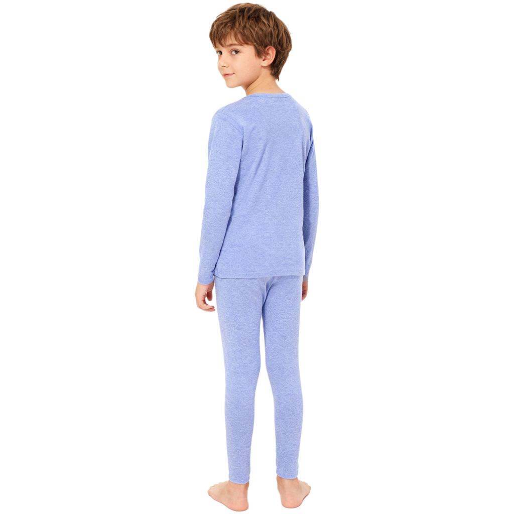 Unisex Kids Thermal Underwear Set Round Neck Long Sleeve Top Elastic Waistband Leggings Lightweight Nightwear