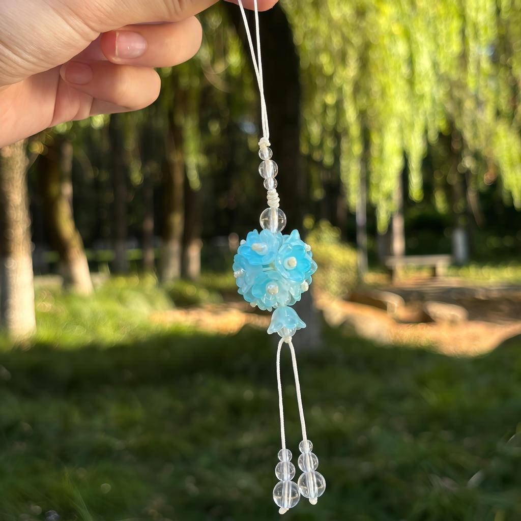 Hydrangea Lily Beaded Phone Charm Keychain