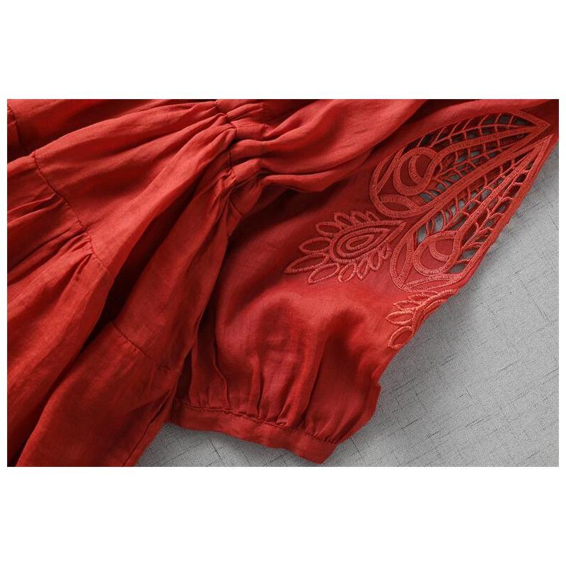 Literarisches Retro-Kleid für Damen, hautfreundlich, große Größe, mit sieben Ärmeln, hohle, lockere Taille