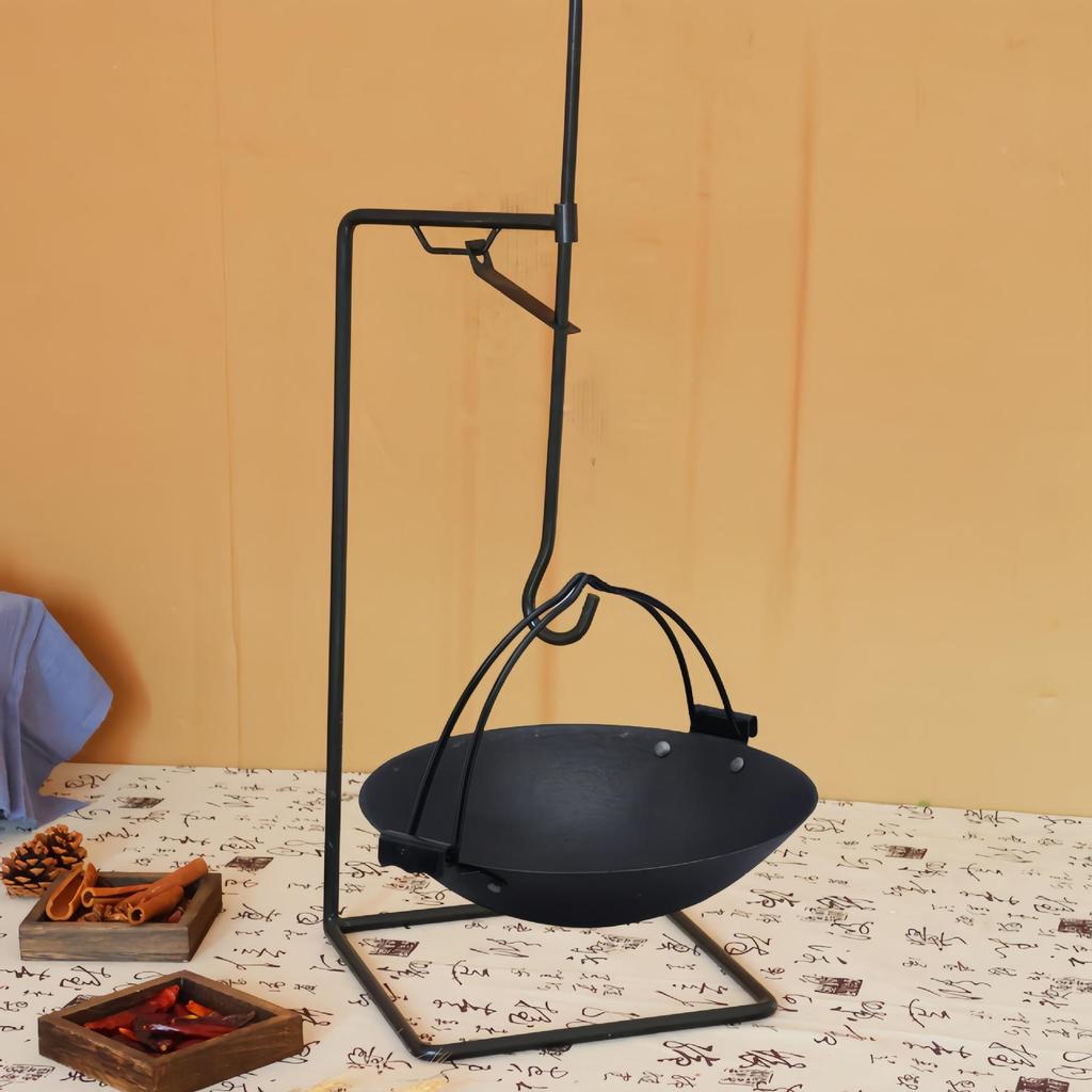Farmhouse Traditional Cast Iron Hanging Hot Pot Tableware with Stand