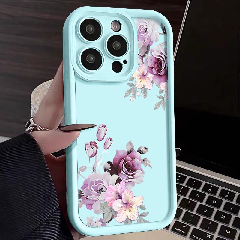 Fashion Floral Pattern Phone Case For iPhone 16 Pro Max 15 Pro 14 Plus 13 12 11 XS 8 7 Lens Protection Soft Shockproof TPU Matte Back Cover
