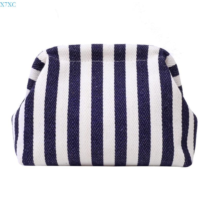 

X7XC Contrast Colors Crochet Bag for Women Makeup Case Handbag for Travel Daily синий