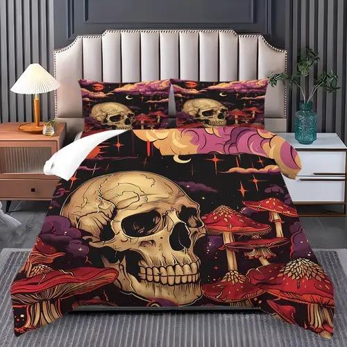 

Scary Skull Duvet Cover Skull Background Theme Duvet Cover Suitable For Children Kids And Adults Soft Comfortable And Breathable EU Single(135*200cm)3pcs