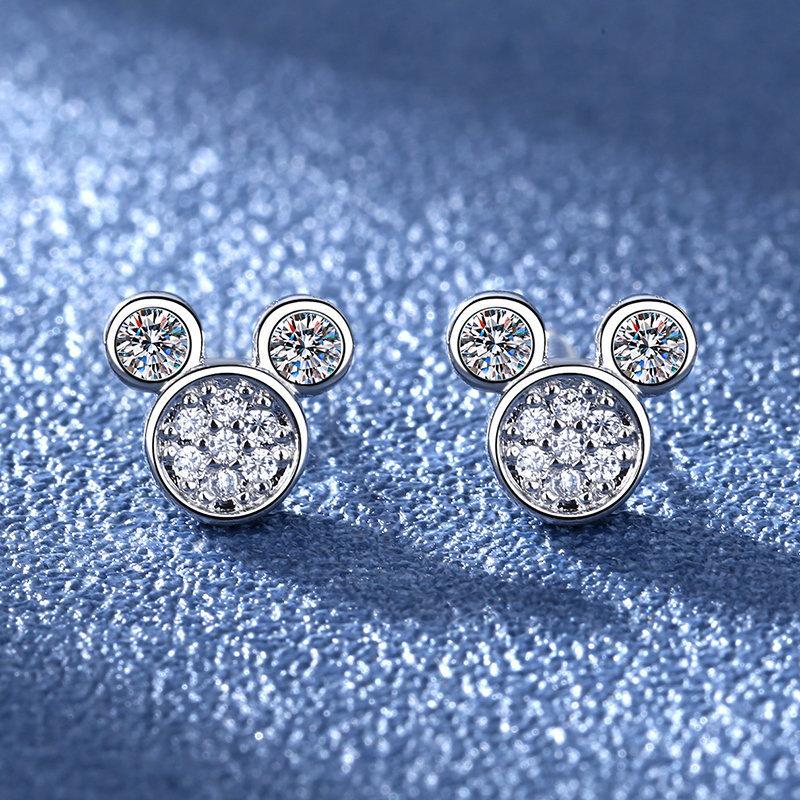 Korean Version of Micro-inlaid Zircon Niche Design Sense Super Flash Hollow Mickey Mouse Stud Earrings Personality Temperament Earrings Jewelry 2026