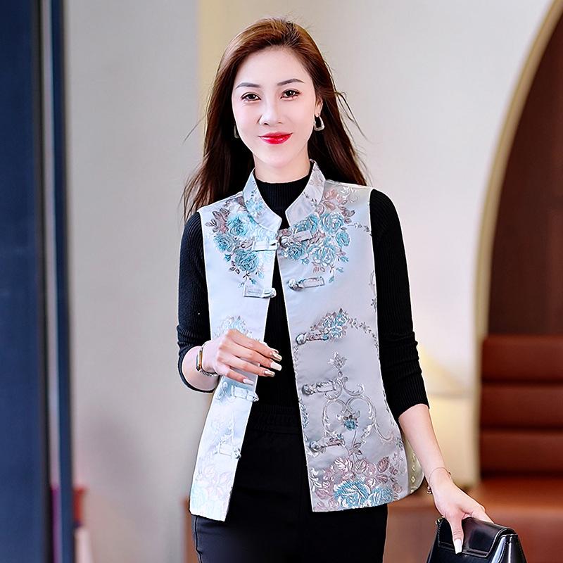 2025 Retro Chiński Styl Dopasowana Bezrękawnikowa Kamizelka - Damska Etniczna Codzienna Moda