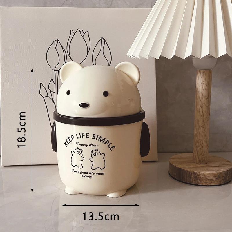 Clutter Storage Bucket Cream-style Cute High-appearance-level Trash Can Creative for Dormitory and Office Desks Mini Lid Strap