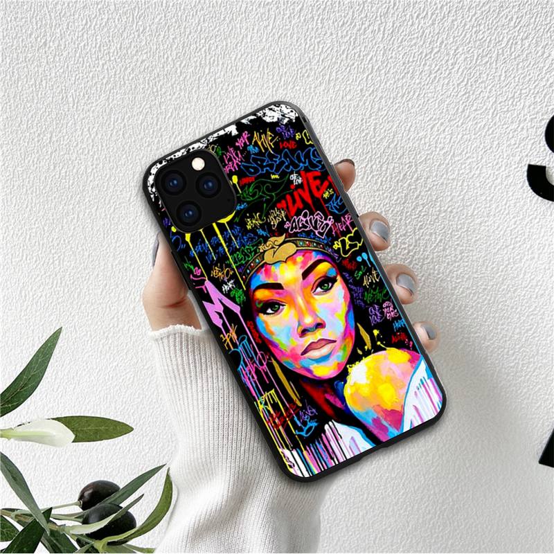 Doodle Black Women Fashion Girl Phone Case For Iphone 12 11 13 7 8 6 S Plus X Xs Xr Pro Max Mini Shell
