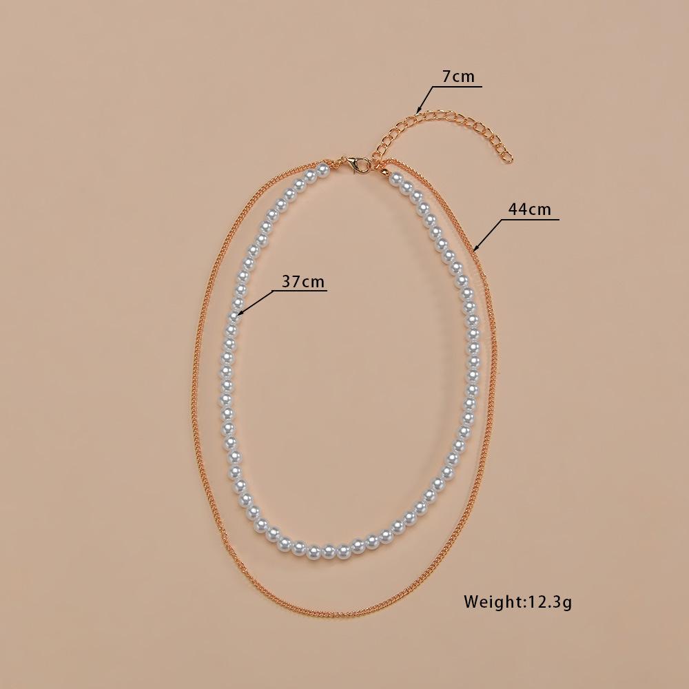 Simple Pearl Necklace Double Layer Women's Necklace Stacked Wind Alloy Necklace Accessories