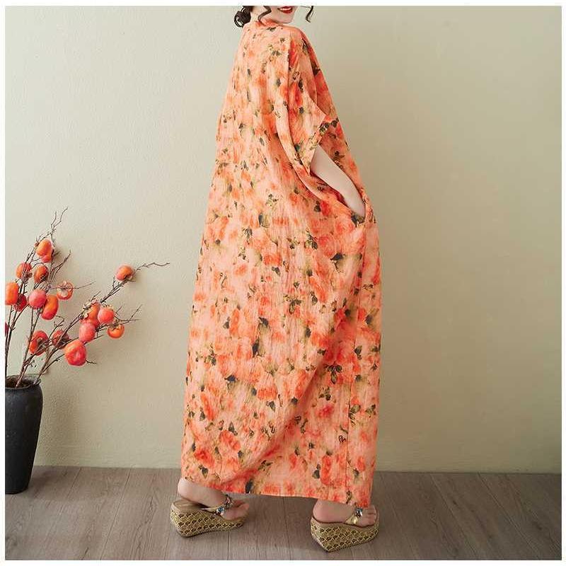 Women's Vintage Long Dress with Cotton and Linen Patterns