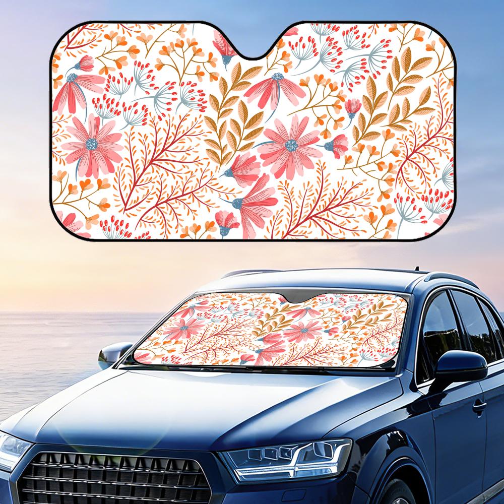 Floral Ornament Pattern Sun Visor Reusable Aluminum Foil Car Sunshade UV Protection Heat Insulation Windshield Cover