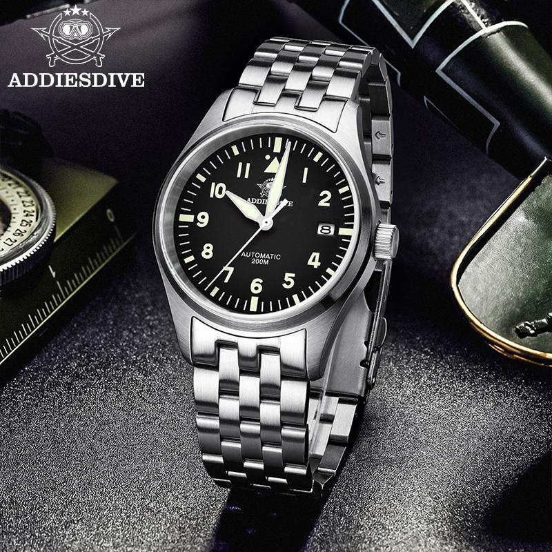 ADDIESDIVE Mechanical Watches Classics MY-H2 Stainless Steel Men's Automatic Watch Waterproof Sapphire Luminous Luxury Watch