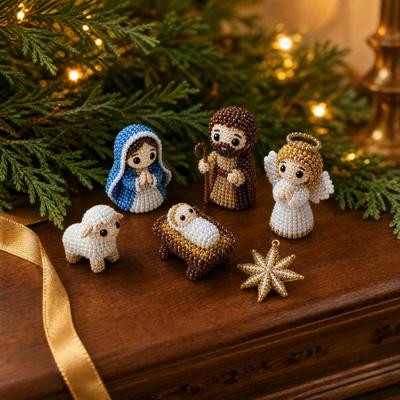 1 Set DIY Nativity Scene Beading Kit, Birth of Jesus Art Craft Kit for Beginners Adults, Handmade 3D Beadwork Decor Set, Religious Gift for Christian