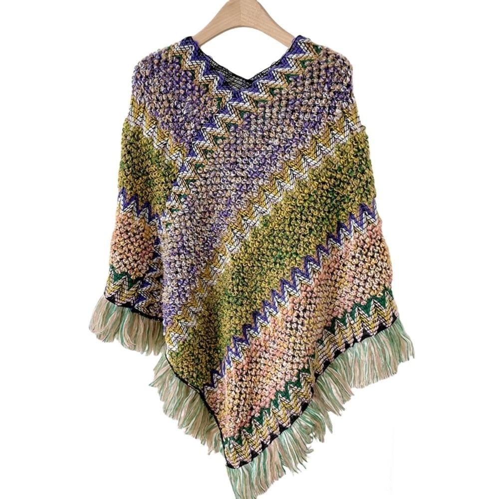 Neck Wrap Ethnic Style Knitted Shawl Bohemia Autumn and Winter Tassel Cape Tourism