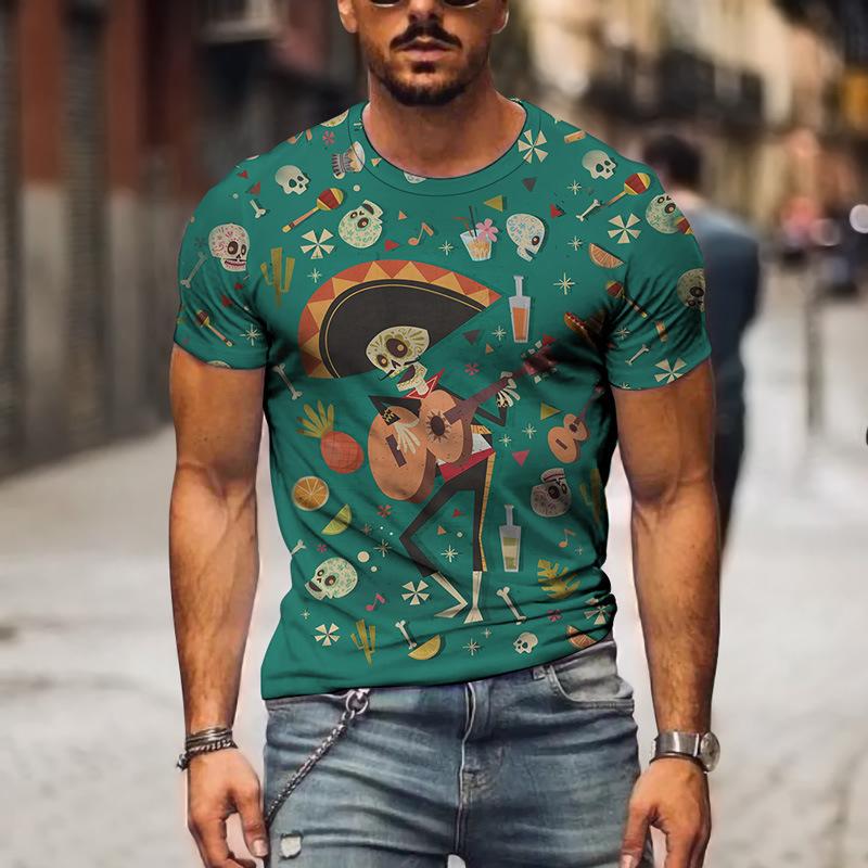 Men's 3D Printed T-Shirt Skull Pattern Print Short Sleeve O-Neck Pullover Casual Top