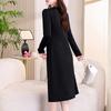 Black Slim-Fit Mid-Length Dress with Pearl Accents