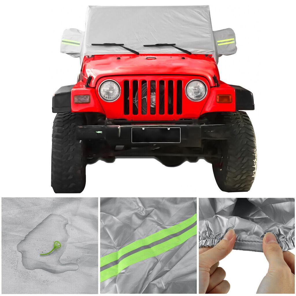 210D Czarny/Srebrny Pokrowiec na Pół Samochodu Ochrona Zewnętrzna dla Jeep Wrangler TJ 2 Drzwi Wodoodporny Pyłoszczelny Ochrona Przeciwsłoneczna Pokrowiec Samochodowy UV Akcesoria Zewnętrzne