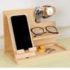 Solid Wood Phone Stand Desktop Creative Storage Rack Multifunctional Hanging Watch Glasses Key Accessories