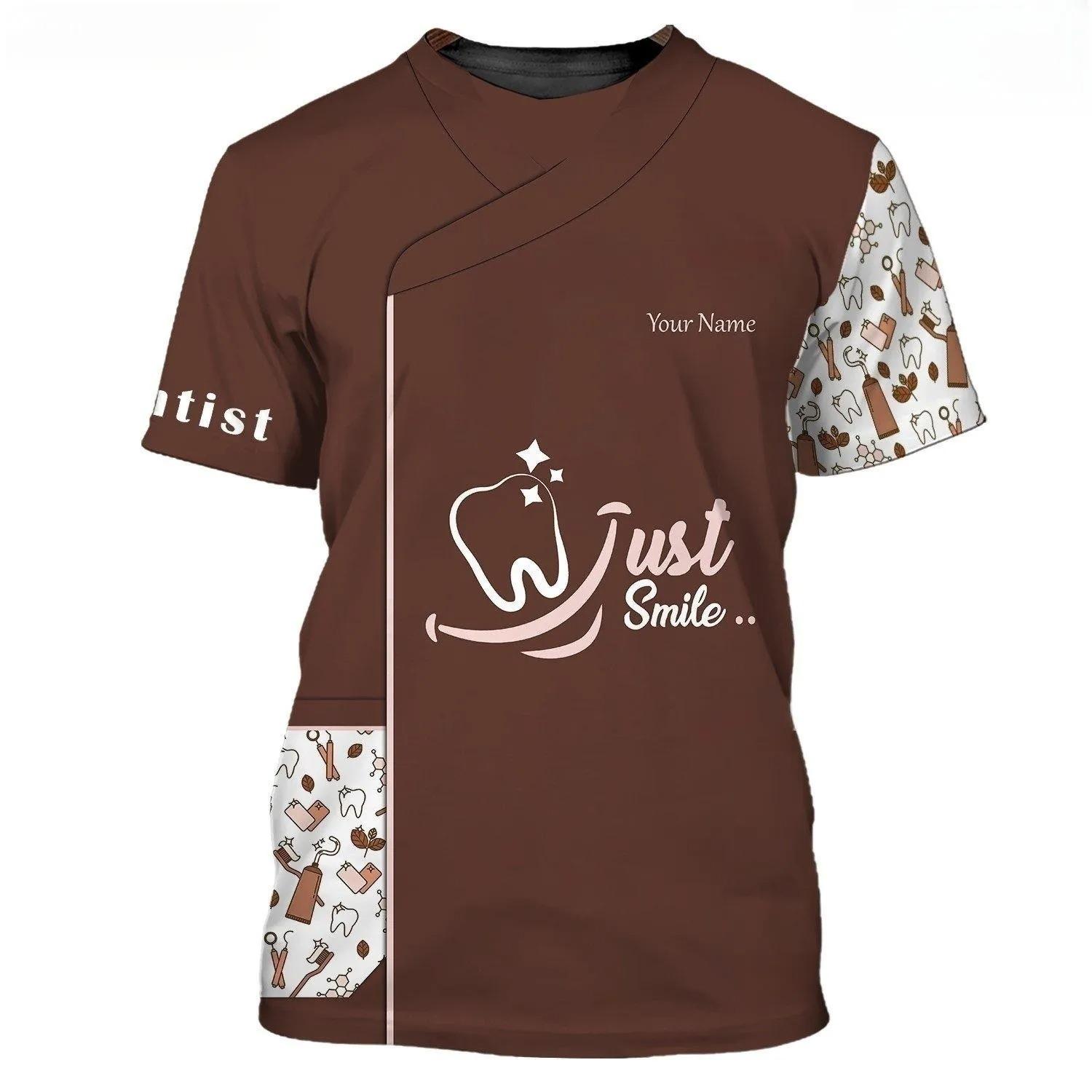 

Рубашки для стоматологов, персонализированная женская футболка с круглым вырезом для медсестер, униформа, комбинезон с короткими рукавами и 3D принтом, женская одежда больших размеров XL