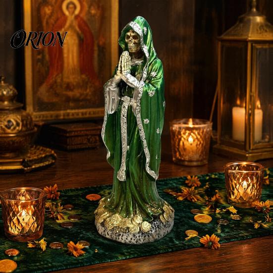 Gruselige Party Tischdekoration Gotische Betende Skelettstatue, Halloween Harzfigurine, Heiligenfigur Skulptur für Tag der Toten Schreibtisch