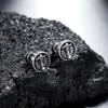 Punk Personality Stainless Steel Engraved Skull Nordic Compass Rune Pattern Stud Earrings for Men Women Does Not Fade Jewelry