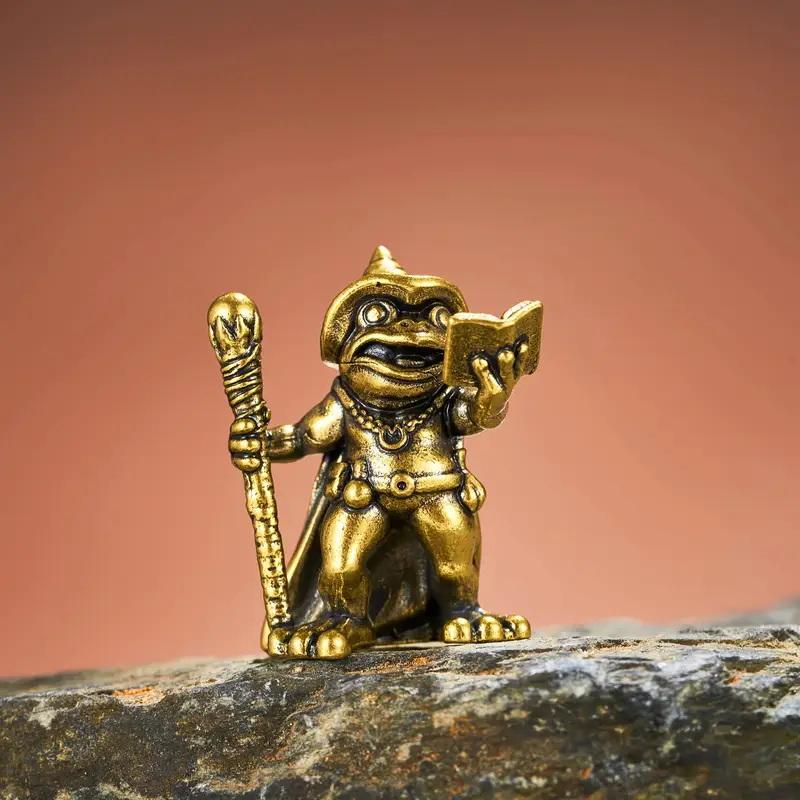 Vintage Brass Frog Wizard Statue Frog Holding A Magic Wand Ornament Small Animal Figurines Home Office Decoration Car Ornaments