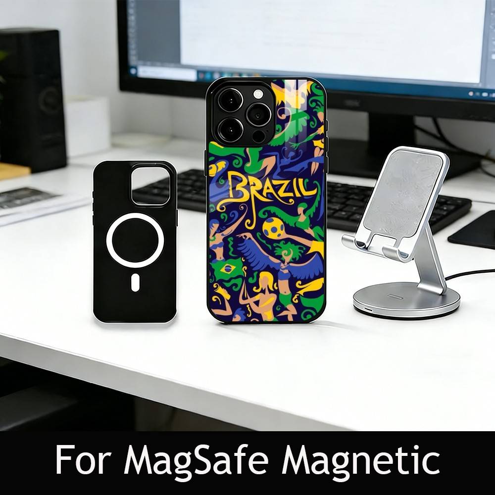B-Brasilien B-Brasilianische Flagge Handyhülle Für iPhone17,16,15,14,13,12,11 Plus,Pro Magnetisch Für Magsafe Kabelloses Laden