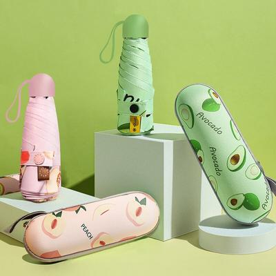 Six Bones Capsule Fruit Umbrella UV Shade Vinyl Clear Umbrella Folding Pocket Sun Umbrella Mini Sun Umbrella