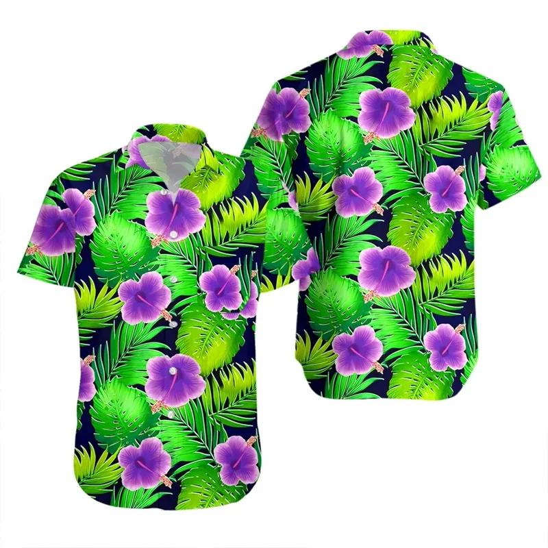 Loose Hibiscus Men's Shirt Short Sleeved Floral Beach Hawaiian Shirts Popular Bright Quick Dry Tops Customized Avatar Clothes