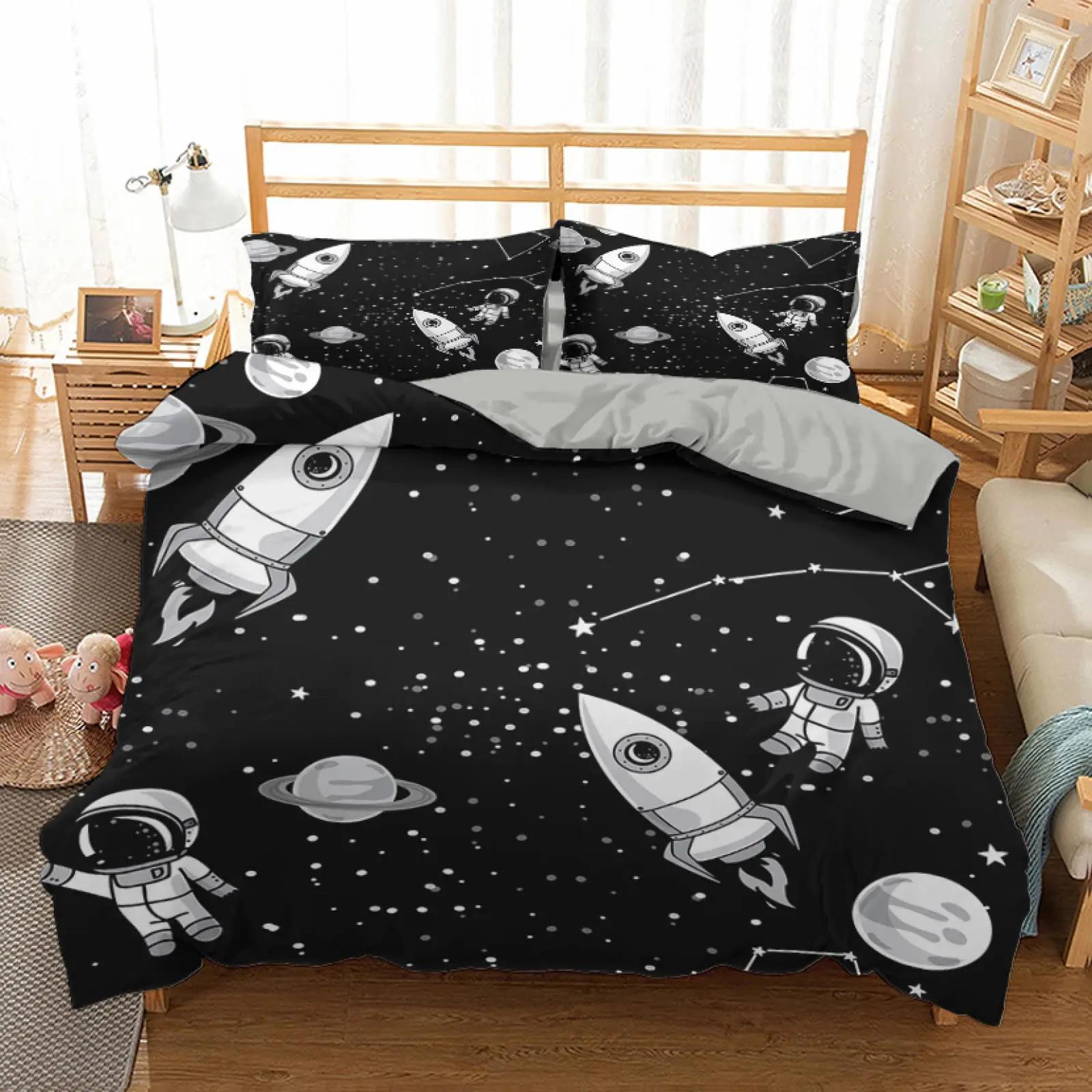 

Comforter Art Dimgray Science Fiction Space Themed Minimalist Illustration With Stars Planets And Rocket For Room Decorative Comforter (quilt)-EU Single(135*200cm)3pcs