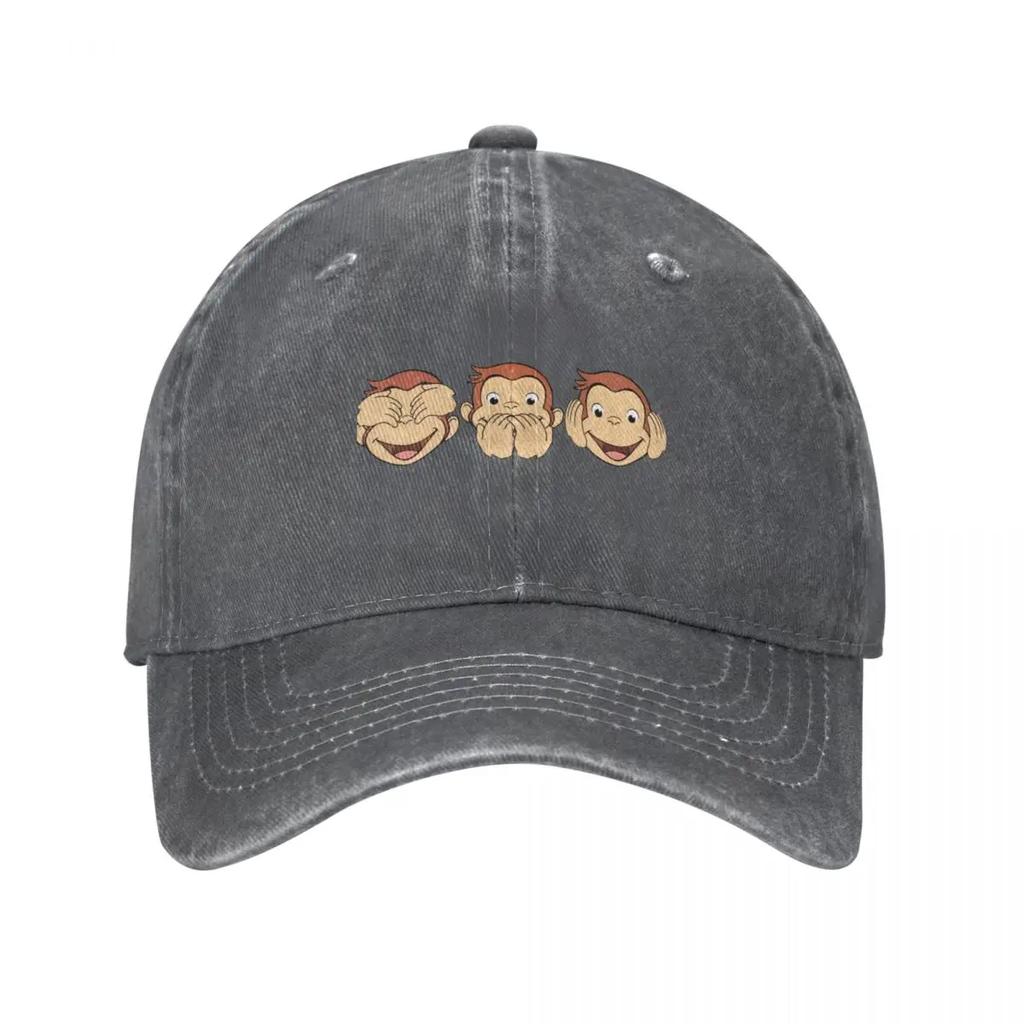 Cute Brown Monkey Curious George Baseball Cap Classic Distressed Cotton Sun Cap for Men Women Outdoor Running Golf Caps Hat
