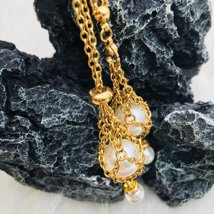 Fashionable Crystal Stone Holder Necklace Stylish Pearls Cage Pendant Neckchain