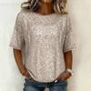 Damen Pailletten Tops Glitzer Blusen Rundhals Kurzarm Hemden