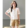 TERRE BLEUE Women's Lace Short-Sleeve Casual Shirt