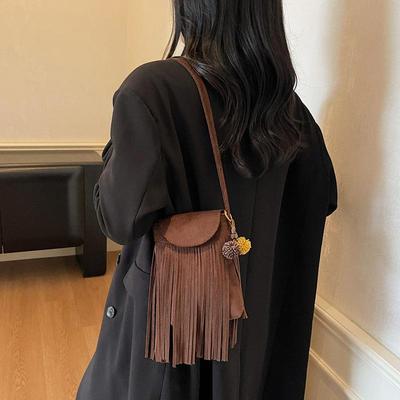 Trendy Retro Suede Tassel Crossbody Bag - Large Capacity, Casual Style for Women