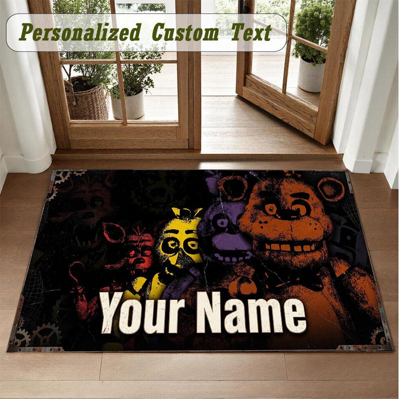 Crystal Velvet Square Rug Custom NameFive Nights at Freddy’s Pattern Non Slip Home Floor Decor Rug