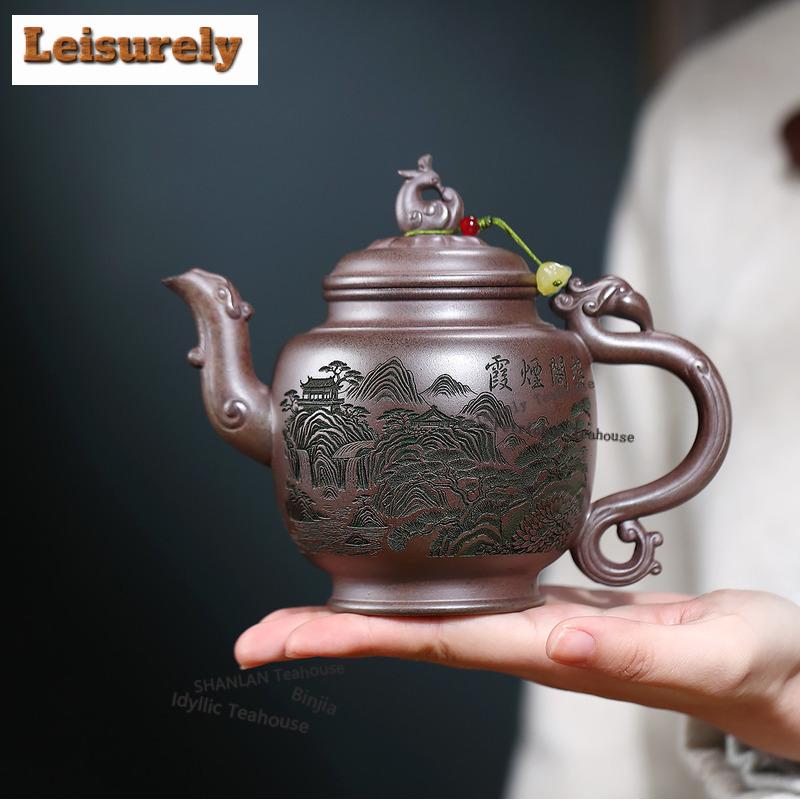 430ml Yixing Purple Clay Teapot Handmade Phoenix Pot Raw Ore Wood-fired Porcelain Mud Tea Maker Kettle With Strainer Zisha Tea