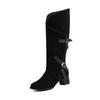Red Black Women Knee High Boots High Square Heel Big Size 47