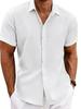 Men's Double-Breasted Short-Sleeve Cotton-Linen Shirt