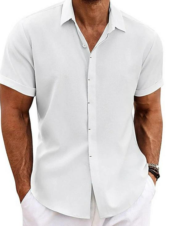 Men's Double-Breasted Short-Sleeve Cotton-Linen Shirt