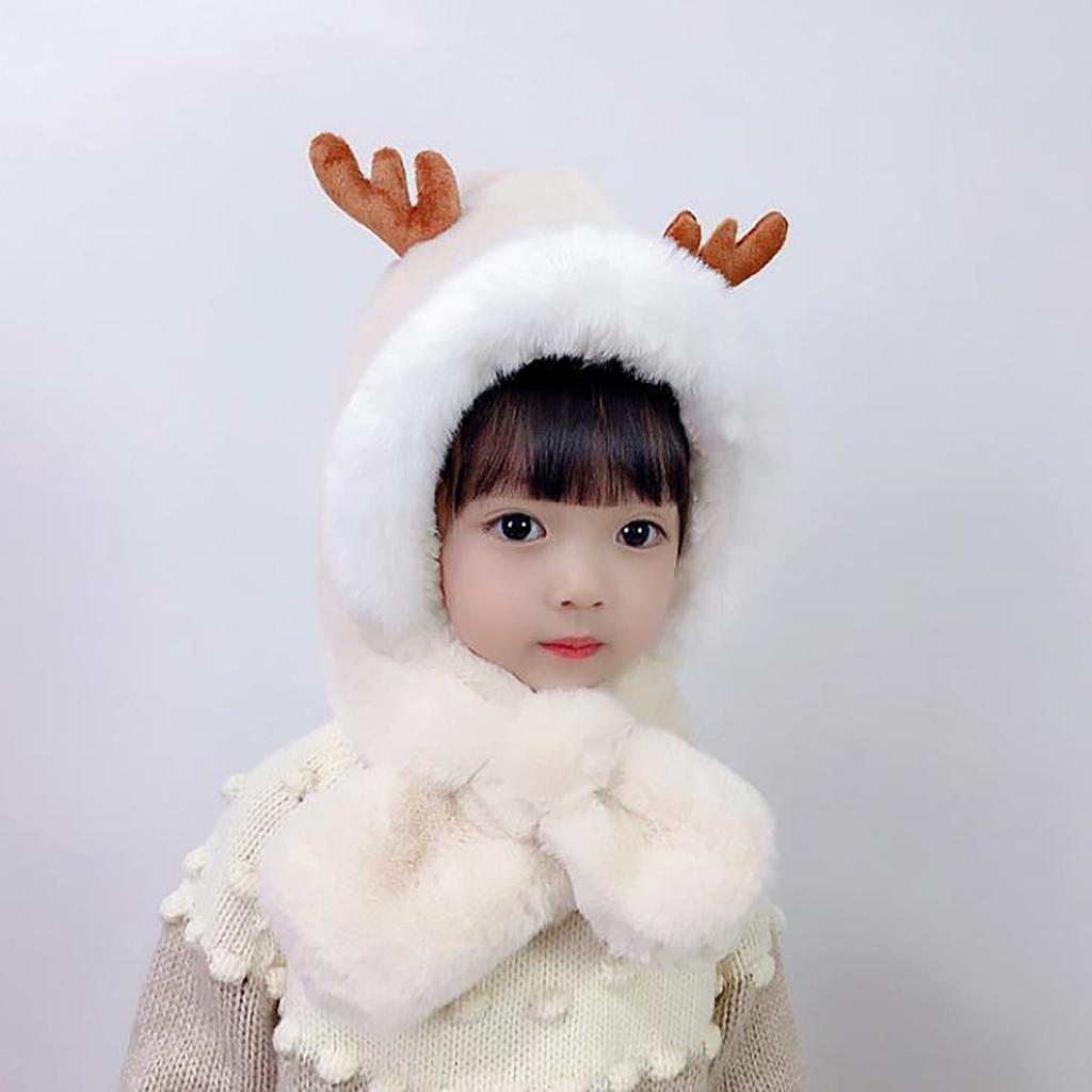 Winter Children's Hat And Scarf One Thickened Warm Plush Cute Baby Antler Ear  Hat
