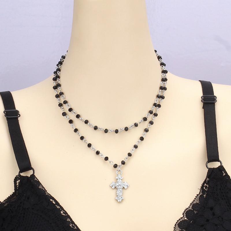 Dark Trendy Cross Necklace With Geometric Design For Halloween Costume Accessories WhiteCross
