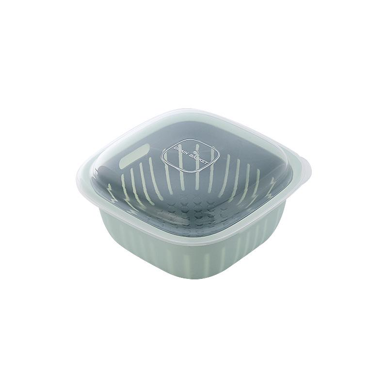 Multi-Functional Square Double-Layer Draining Basket: Large Fresh-Keeping Box with Lid for Kitchen Fruit Preservation.