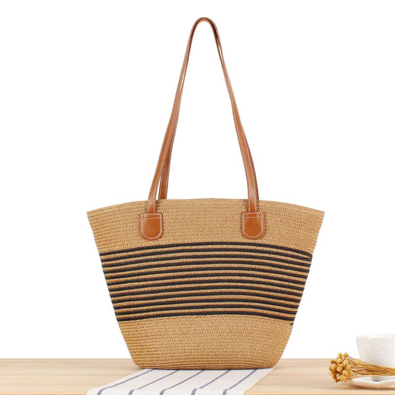 

Women s Striped Large Capacity Hand-Woven Tote Bag for Beach Vacation