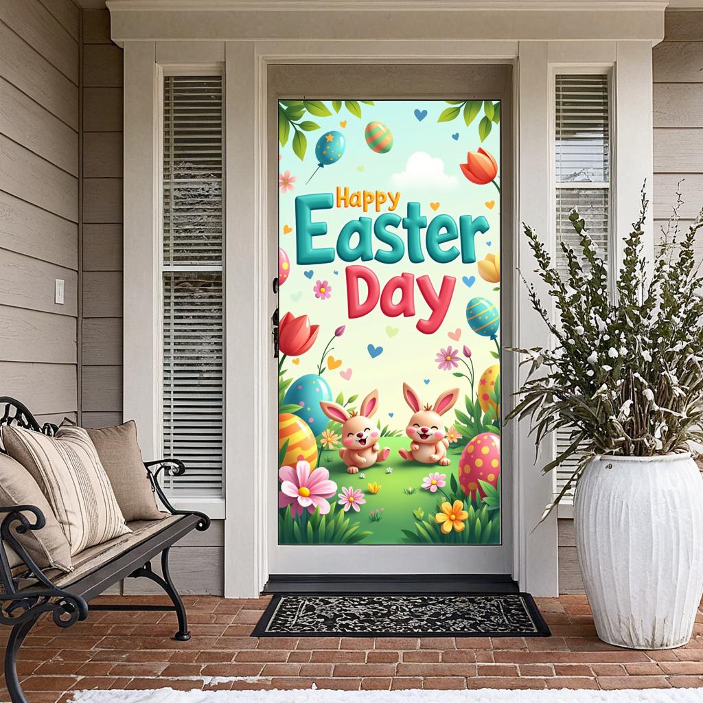 Rabbits Home decoration Themed Eggs Backdrop Easter decoration Decorative Easter banner for Easter
