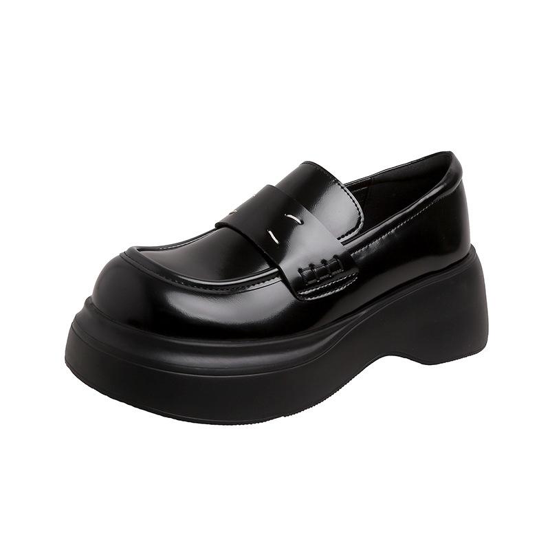 Женские лоферы на платформе с круглым носком весна-лето 2025 новая кожаная обувь на маффиновой подошве одинарная обувь с черным узором кошачий ус маленькие кожаные туфли 34 чёрный 4226₽