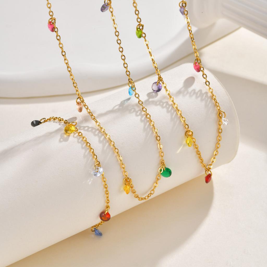 Vnox Elegant Colored Zircon Anklets For Women Stainless Steel Dainty Stone Accessories Chain Anklets Summer Style Jewelry Beach