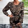 Khaki Leopard Print Long Sleeve Dress 2021